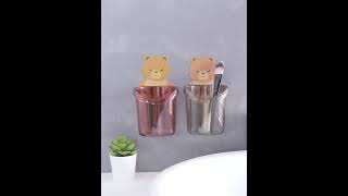 Teddy Bear Shaped Toothbrush Holders for Bathroom Self Adhesive Wall Mount with Cup Drain ORDER NOW [upl. by Airod232]