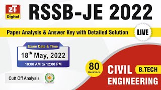 RSMSSB JEN 2022 Solution amp Answer Key  CIVIL Engineering BTECH  18 May 2022  Expected CUT OFF [upl. by Haughay]