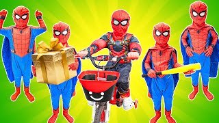 What If 10 SPIDERMAN in 1 HOUSE  Spider Kid vs Miss DELIGHT Who stole the Spiders New bike [upl. by Arquit]