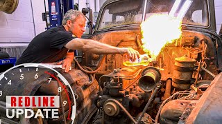 Old Chevy engine spits flames before removal from rusty project truck  Redline Update 24 [upl. by Luciano98]