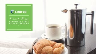 How to Make French Press Coffee  LINKYO Stainless Steel French Press Coffee Maker [upl. by Yuht471]