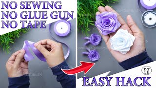 DIY Satin Ribbon Rose flowers  How to make ribbon rose  Ribbon decoration ideas  Ribbon hacks [upl. by Yrrehc]