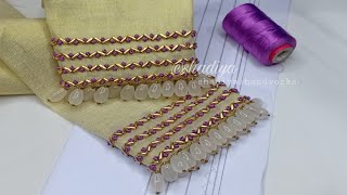 Very easy hand embroidery sleeves with simple beadwork and hangingsgolden embroidery design [upl. by Rettke]