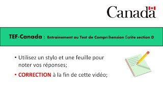 TEF CANADA  Préparation au Test de Compréhension Écrite section D Part 2 [upl. by Dupuy828]