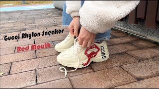 Gucci Rhyton Sneaker Red Mouth Review amp On Foot [upl. by Quillan]