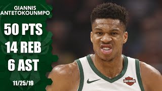 Giannis Antetokounmpo posts monster 50point 14rebound game for Bucks  201920 NBA Highlights [upl. by Annahsirhc]