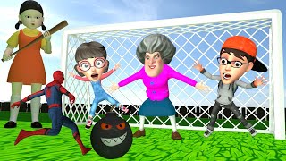 Scary Teacher 3D vs Squid Game vs Spiderman Press Button Football Penalty Challenge [upl. by Bordie]