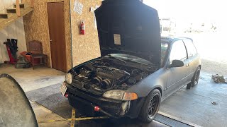 Turbo Stock LS Vtec Eg Hatch Civic Makes Nearly 400 HP On Pump Gas Dyno Tune Chipped P28 Ecu HTS [upl. by Nereus]