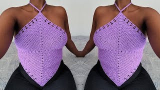 Crochet Diamond Halter Top Tutorial [upl. by Alyosha]