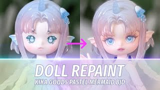 BJD Doll Repaint Tutorial Kika Goods Antu Pastel Mermaid [upl. by Zurciram]