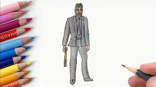 HOW TO DRAW JOHN WICK from JOHN WICK amp FORTNITE SKIN  STEP BY STEP DRAWING TUTORIAL [upl. by Yenruogis108]