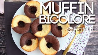 Muffin bicolore con cuore fondente al cioccolato  Tutorial Pasticceria PetitChefit [upl. by Vigor]