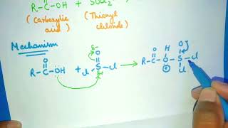 Mechanism of the reaction between Carboxylic acid RCOOH and thionyl chloride SOCl2 [upl. by Rettuc993]