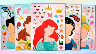 DISNEY PRINCESS STICKER BOOK MAKEOVER  ARIEL CINDERELLA BELLE JASMINE FUN STICKER ACTIVITY [upl. by Lawan156]