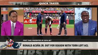 DEVASTATING First Take reacts to Ronald Acuna Jr OUT for season with ACL tear [upl. by Skeie]