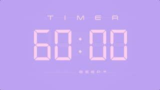 60 Min Digital Countdown Timer with Simple Beeps 💕💜 [upl. by Proudfoot19]