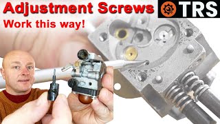 CARBURETOR ADJUSTMENT SCREWS on 2Stroke  How it actually Work Inside [upl. by Akkire494]