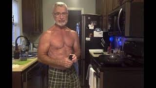 70 Year old bodybuilder cooking breakfast 92724 [upl. by Ocsecnarf]