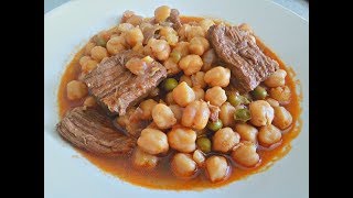 GUISO DE GARBANZOS CON FAJITAS DE TERNERA Y GUISANTES [upl. by Kcinnay]