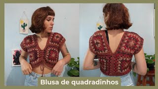 Blusa de crochê fácil e para iniciantes com quadradinhos de crochê [upl. by Derian]