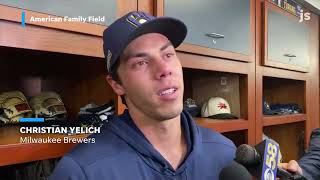 An emotional Christian Yelich on a clearly emotional topic for him his friend Bob Uecker [upl. by Rome]