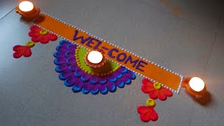 welcome rangoli design for festival Easy and attractive border rangoli design [upl. by Latnahc]