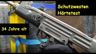 Uralte Mehler Schutzweste im Härtetest mit UZI und Glock 45  Kugelsichere Weste Beschussversuch [upl. by Lilahk]