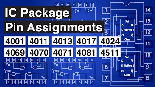 IC Pin Assignments 4001 4011 4013 4017 4024 4069 4070 4071 4081 4511 [upl. by Helbon]