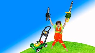 Lawn Mower Toy for Kids Video  blippi toy garbage truck  min min playtime [upl. by Lacy]