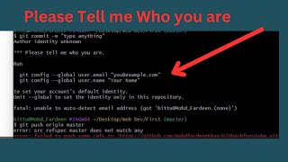 How To Solve Gitbash Error Please Tell Me Who You Are error On Git Bash [upl. by Madlin]