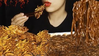 ASMR EATING Crispy Fritters Black Bean Noodles Jjajangmyeon Mukbang Spicy Noodles Challenge [upl. by Zemaj547]