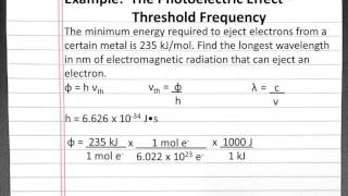 CHEMISTRY 101 Photoelectric Effect Threshold Frequency [upl. by Notlef]