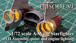 Bandai 172 scale AWing model build Pt II Assembly painting amp engine lighting [upl. by Aicenert]