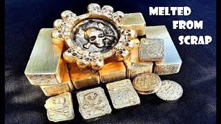 Melting Scrap brass into Skull Ashtray amp Ingots metal furnace asmr melting [upl. by Linsk344]