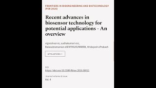 Recent advances in biosensor technology for potential applications  An overview  RTCLTV [upl. by Rhoads]