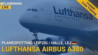 Planespotting LIVE Airbus A380 CockpitCrewTraining am Flughafen Leipzig Halle Runway 26R  08L [upl. by Kall]