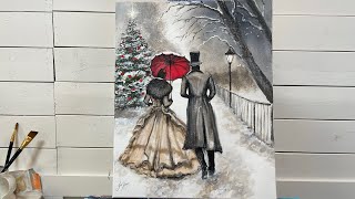 How To Paint A Victorian Christmas Scene  ACRYLIC TUTORIAL [upl. by Osugi691]