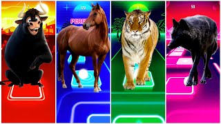 🐂 Ferdinand 🆚 🐎 Funny Horse 🆚 🐅 Funny Tiger 🆚 🐺 Funny Wolf  Tiles Hop EDM Rush [upl. by Llednek]