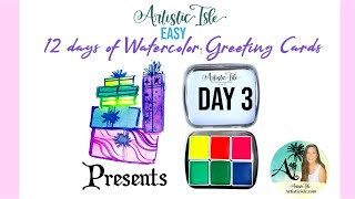 Easy watercolor Christmas cards DAY 3 Neon handmade watercolor set by artistic isle [upl. by Adalheid]