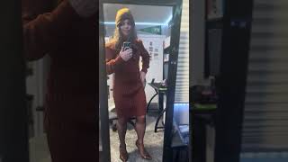 Crossdresser Kayla  Orange sweater dress  Tan pantyhose  Brown heels [upl. by Killam]