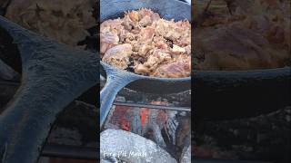 Pulled pork over the fire pit in castiron skillet 🐖🔥🔥Please like and subscribe more 😀👍 food pork [upl. by Caterina]