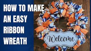 HOW TO MAKE A RIBBON WREATH  EASY DIY FALL RIBBON WREATH  Pumpkin amp Navy Ribbon Wreath Tutorial [upl. by Oleg]