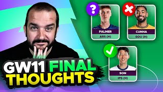 🚨 SON AND PALMER UPDATES 🚨  FPL GAMEWEEK 11 FINAL TEAM SELECTION THOUGHTS  202425 [upl. by Phia747]