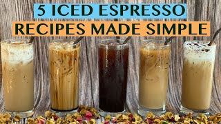 5 EASY ICED COFFEE RECIPES USING ESPRESSO MACHINE  RECIPES FOR 16OZ [upl. by Gipson]