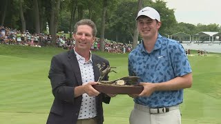 Davis Thompson receives championship trophy in 2024 John Deere Classic [upl. by Martinic]