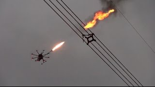 Flame Throwing Drone Helps Remove Net on UHV Power Line [upl. by Callum]