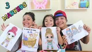 DESAFIO COLORINDO COM 3 CORES  3 MARKER CHALLENGE  quot MENINAS VS MENINOS quot  ANNY E EU [upl. by Norrat]