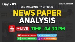 DAY3  NEWSPAPER ANALYSIS csbiasacademy youtubelive balalathamadam [upl. by Griffiths]