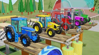 Painting Tractors that is Wooden Platforms for Changing Colors  Learn Colors with Vehicles Tractor [upl. by Jonina]