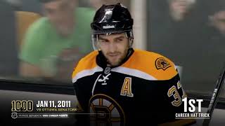 Patrice Bergeron 1000 NHL Points Highlights [upl. by Omrellug]